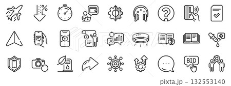 Headphones, Education and Manual doc line icons pack. Share, Message, Paper plane icons. Question mark, Led lamp, Recovery photo web icon. Seo gear, Augmented reality, Checked file pictogram. Vector Headphones, Education and Manual doc line icons pack. Share, Message, Paper plane icons. Question mark, Led lamp, Recovery photo web icon. Seo gear, Augmented reality, Checked file pictogram. Vector 132553140