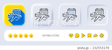 Select flight line icon. Neumorphic, Flat shadow, 3d buttons. Airplane with calendar sign. Airport flights symbol. Line select flight icon. Social media icons. Vector Select flight line icon. Neumorphic, Flat shadow, 3d buttons. Airplane with calendar sign. Airport flights symbol. Line select flight icon. Social media icons. Vector 132553170
