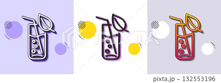 Water glass line icon. Halftone dotted pattern. Gradient icon with grain shadow. Soda aqua drink sign. Drop symbol. Line water glass icon. Various designs. Vector 132553196