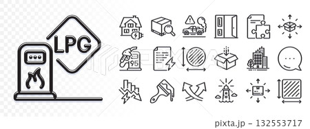 Search package, Open door and Power certificate line icons for web app. Glare of light effect. Message icon. Pack of Gas station, Circle area, Get box pictogram icons. Vector 132553717