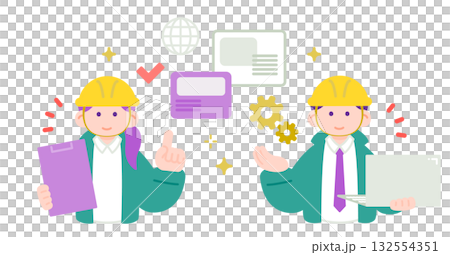 Illustration of a business person making DX/digital proposals from the field 132554351