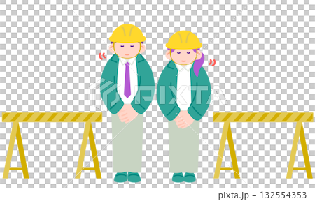 ご迷惑をおかけしますご協力ありがとうございます　工事関係者の丁寧なお辞儀イメージ 132554353