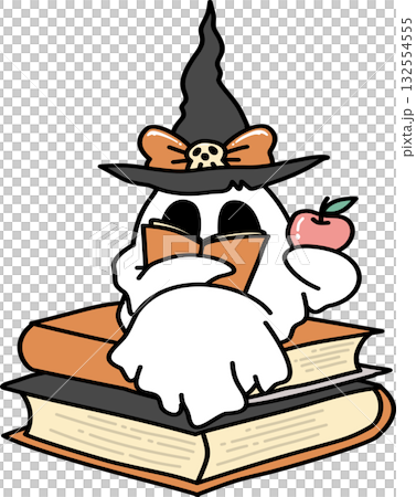 Retro Groovy Halloween Ghost Reading Books Retro Groovy Halloween Ghost Reading Books 132554555