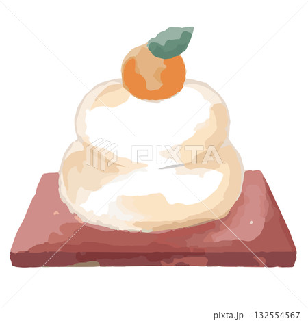 お正月の餅の水彩イラスト／かわいい和風カット素材 132554567