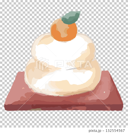 お正月の餅の水彩イラスト／かわいい和風カット素材 132554567