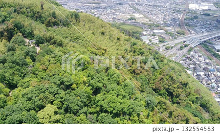 京都と大阪の境界　山城国「山﨑城」天下分け目の天王山の空撮 132554583