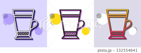 Latte coffee icon. Halftone dotted pattern. Gradient icon with grain shadow. Hot drink sign. Beverage symbol. Line latte icon. Various designs. Vector 132554641