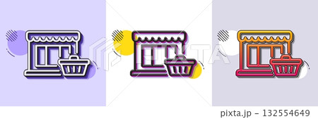 Marketplace line icon. Halftone dotted pattern. Gradient icon with grain shadow. Shopping store sign. Customer cart symbol. Line marketplace icon. Various designs. Vector 132554649