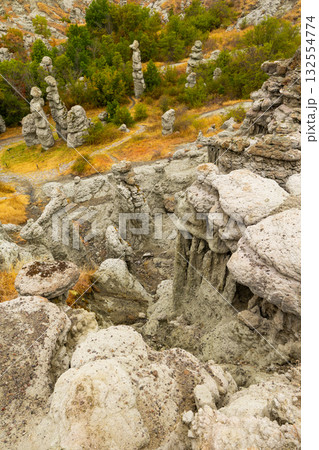 Scenic view of the Stone Dolls in Stone town of Kuklica. North Macedonia 132554774