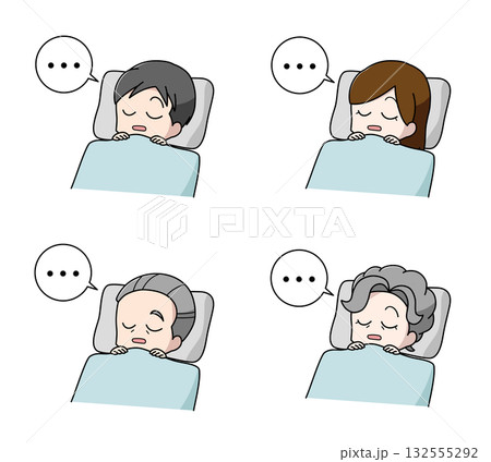 睡眠時無呼吸症候群の大人のイラスト4種類セット 132555292
