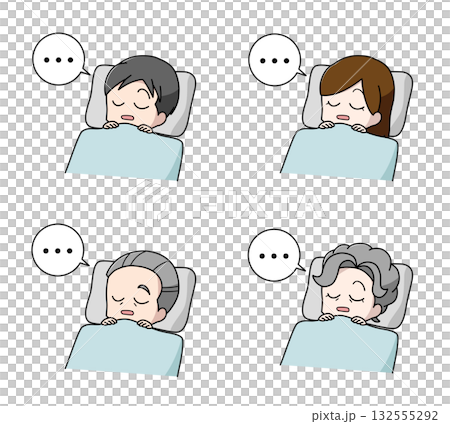 睡眠時無呼吸症候群の大人のイラスト4種類セット 132555292