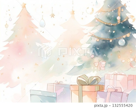 水彩で描いたクリスマスツリーのイラスト9 132555420