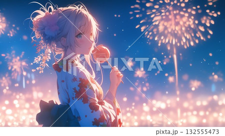 花火大会と女の子 花火大会と女の子 132555473