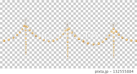 Watercolor illustration of a seamless border made of small yellow and beige golden beads with bows. Perfect for kids party, baby shower, greeting card, invitation, planner sticker, craft project 132555884