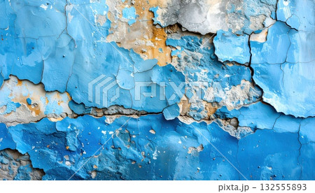 《AI画像》古びた水色の壁 132555893