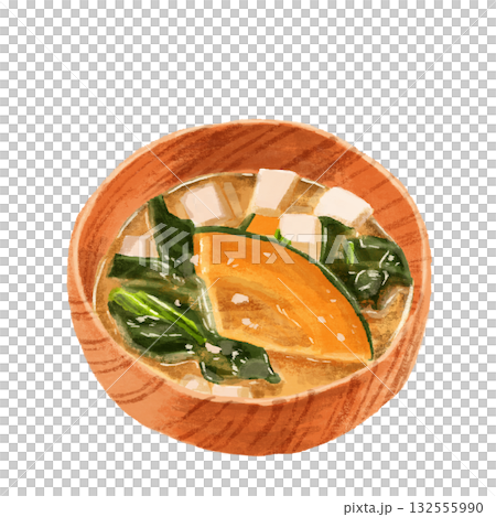 水彩で描いた南瓜のお味噌汁 132555990
