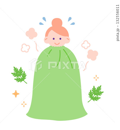 よもぎ蒸しで体を温めてリラックスする女性 132556011