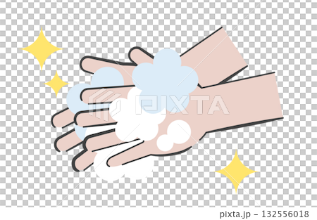 Illustration of washing hands with lathered soap Illustration of washing hands with lathered soap 132556018