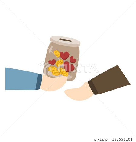 coins in jar donations campaign, charity donation gold coins and giving hands coins in jar donations campaign, charity donation gold coins and giving hands 132556101