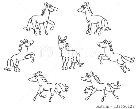 馬のカリグラフィー線イラストセット 132556125