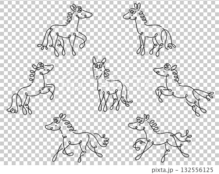 馬のカリグラフィー線イラストセット 132556125