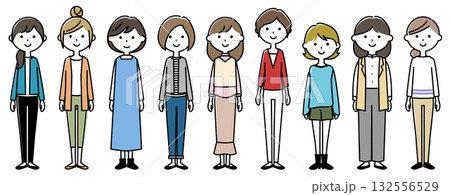 笑顔の若い女性のイラストセット 132556529