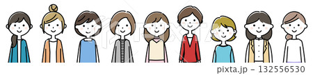 笑顔の若い女性のイラストセット 笑顔の若い女性のイラストセット 132556530