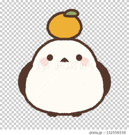 一隻長尾山雀嘴裡叼著一個橘子 132556538