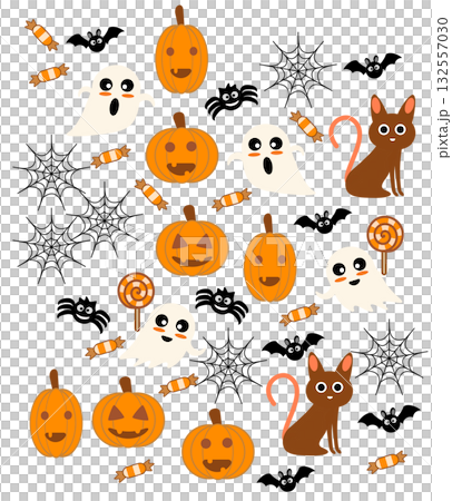 可愛的許多聖徒節標誌，包容南瓜，鬼魂，貓和蝙蝠 132557030