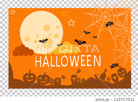 Halloween illustrations and graphic designs featuring orange backgrounds and elements such as the moon. Halloween illustrations and graphic designs featuring orange backgrounds and elements such as the moon. 132557032