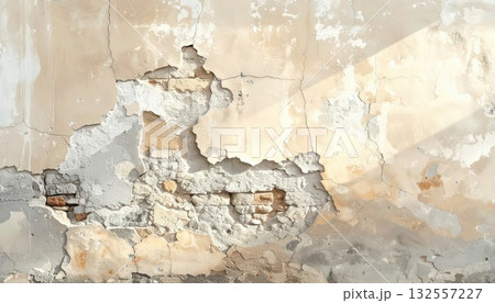 《AI画像》劣化して崩れ始めたコンクリートの壁 132557227