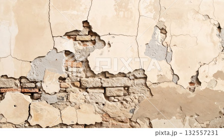 《AI画像》劣化して崩れ始めたコンクリートの壁 132557231