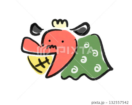 墨絵のかわいい笑顔の獅子舞 正月素材 手描き 墨絵のかわいい笑顔の獅子舞 正月素材 手描き 132557542