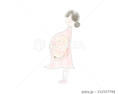 ピンクワンピースの妊婦さんと赤ちゃんの人物イラスト 132557799