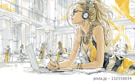 デスクワークをしている女性 デスクワークをしている女性 132558034