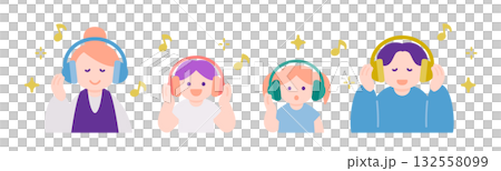 家庭時光:戴著耳機享受音樂與學習 家庭時光:戴著耳機享受音樂與學習 132558099