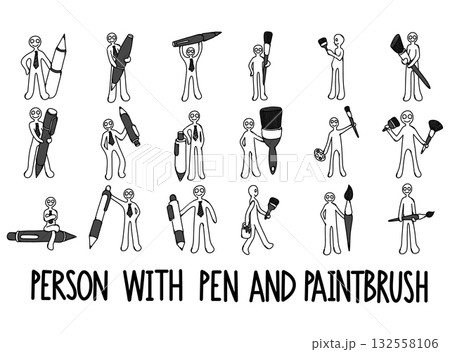 Person With Pen And Paintbrush Doodle vector icon set. Drawing sketch illustration hand drawn line eps10 Person With Pen And Paintbrush Doodle vector icon set. Drawing sketch illustration hand drawn line eps10 132558106