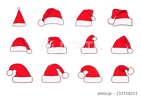 Christmas hat vector, Santa Claus hat vector illustration, Santa red hats vector, Christmas hat drawing. 132558251