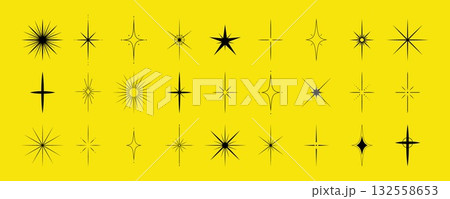 Stars shape set. Modern abstract forms. Flat Vector illustration isolated on yellow background 132558653
