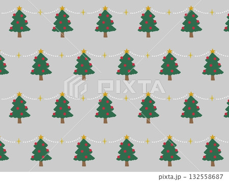 クリスマスツリー柄のグレーの背景素材 132558687