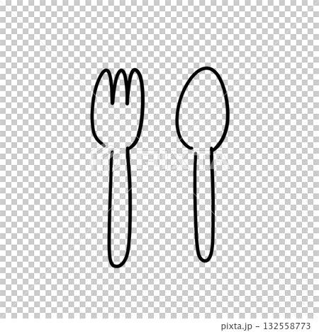 シンプルなフォークとスプーンの線画イラスト 132558773