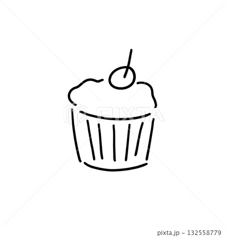 シンプルなカップケーキの線画イラスト シンプルなカップケーキの線画イラスト 132558779