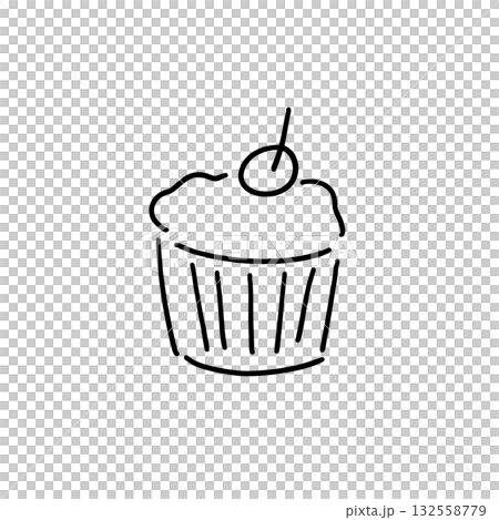 シンプルなカップケーキの線画イラスト シンプルなカップケーキの線画イラスト 132558779