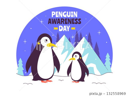 Penguin Awareness Day Vector Illustration on January 20, Featuring Penguins and an Iceberg to Promote Animal Conservation on a Flat Background 132558969