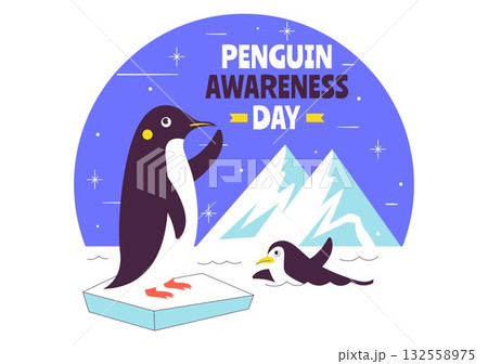 Penguin Awareness Day Vector Illustration on January 20, Featuring Penguins and an Iceberg to Promote Animal Conservation on a Flat Background 132558975