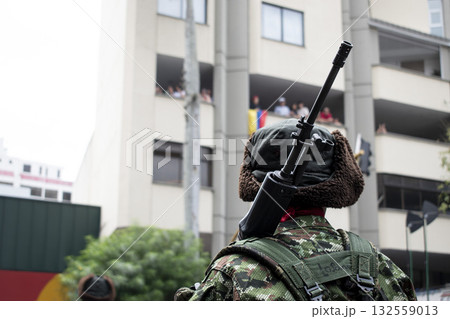 Soldier with rifle, Armed military in operation, Armed forces in action 132559013