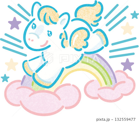 年賀2026 午年 年賀状イラスト ファンシーなペガサスと虹、パステルカラーの可愛いデザイン 年賀2026 午年 年賀状イラスト ファンシーなペガサスと虹、パステルカラーの可愛いデザイン 132559477