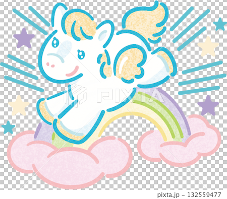 年賀2026 午年 年賀状イラスト ファンシーなペガサスと虹、パステルカラーの可愛いデザイン 年賀2026 午年 年賀状イラスト ファンシーなペガサスと虹、パステルカラーの可愛いデザイン 132559477