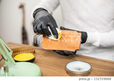 Cleaning the mould on leather product 132559666