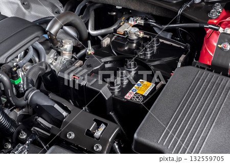 Car battery in the engine room 132559705